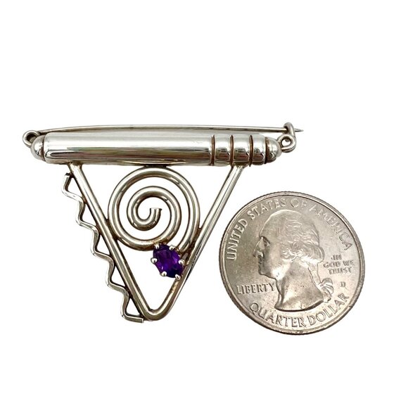 Joan Z. Horn Sterling Silver Brooch Pin Faceted Amethyst Geometric Modernist 925 - Picture 5 of 7